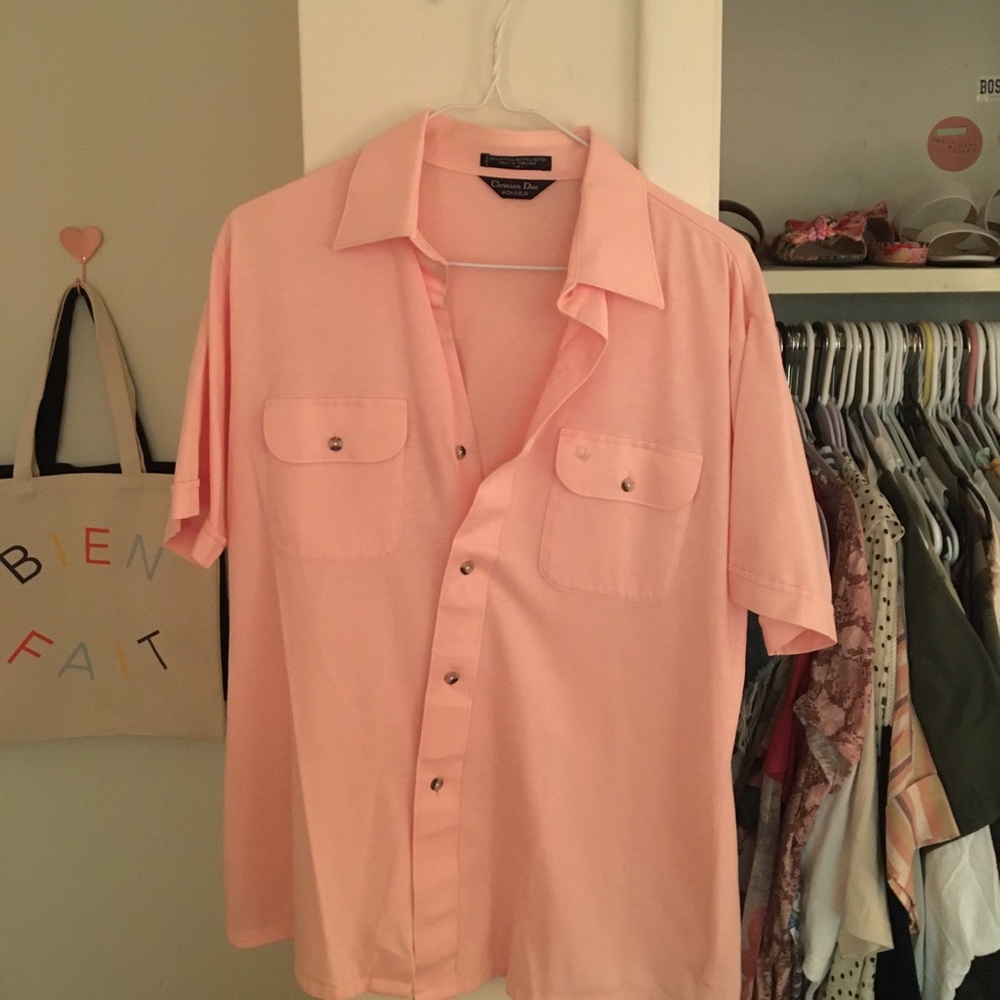 Vintage Christian Dior pink button down shirt